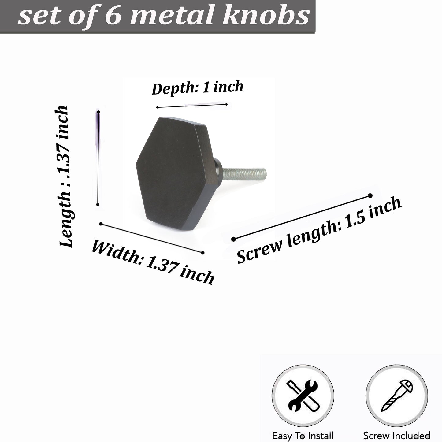 Silver Hexagon Metal Knobs