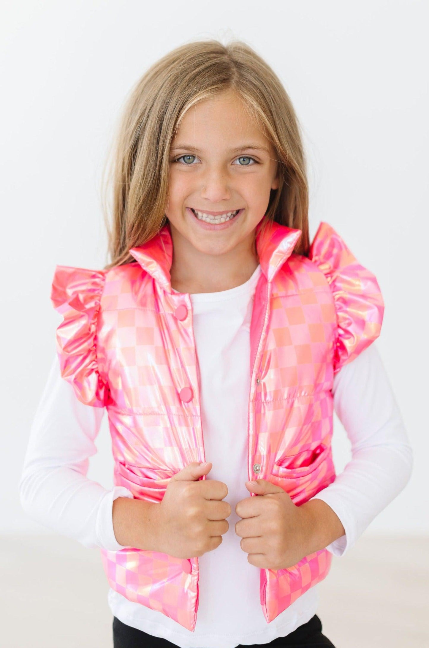 Neon Pink Checker Puffer Vest - Mila & Rose ®