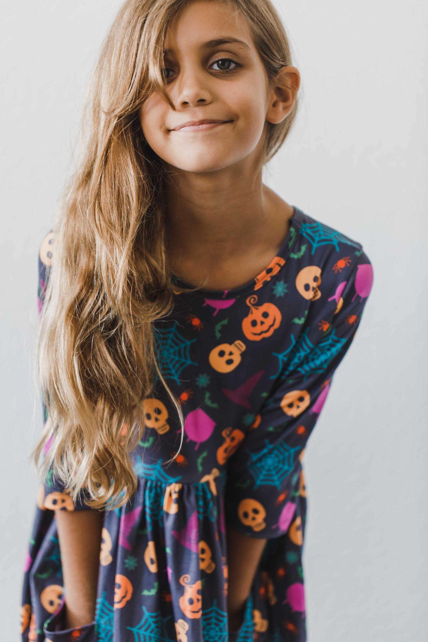 Skeleton Web 3/4 Sleeve Pocket Twirl Dress - Mila & Rose ®