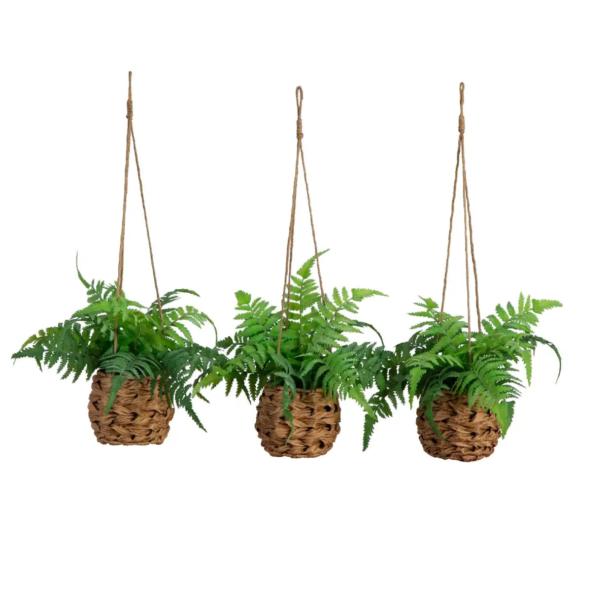 10” UV Resistant Artificial Boston Fern in Hanging Wicker Basket (Indoor/Outdoor) - Set of 3 - Nearly Natural