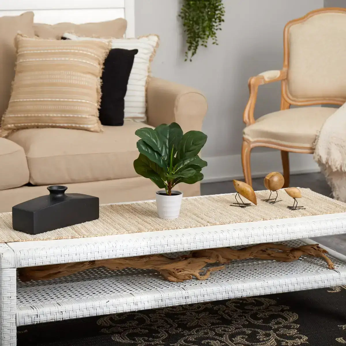 11” Fiddle Leaf Artificial Plant in White Planter (Real Touch) - Nearly Natural