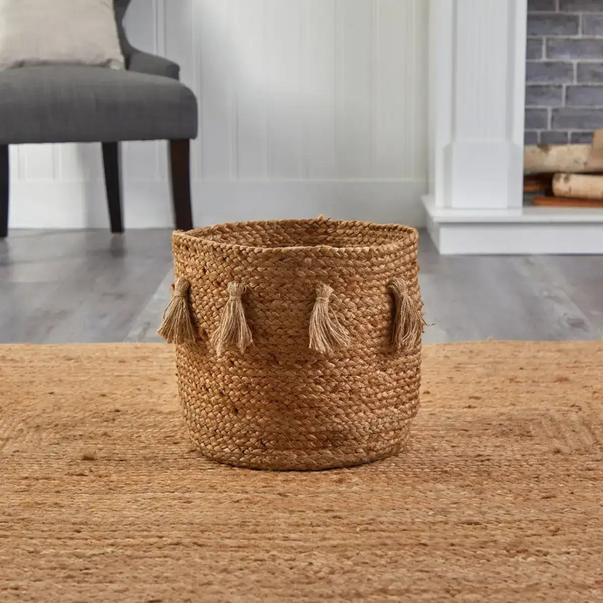 12.5” Boho Chic Natural Hand-Woven Jute Basket with Tassels - Nearly Natural