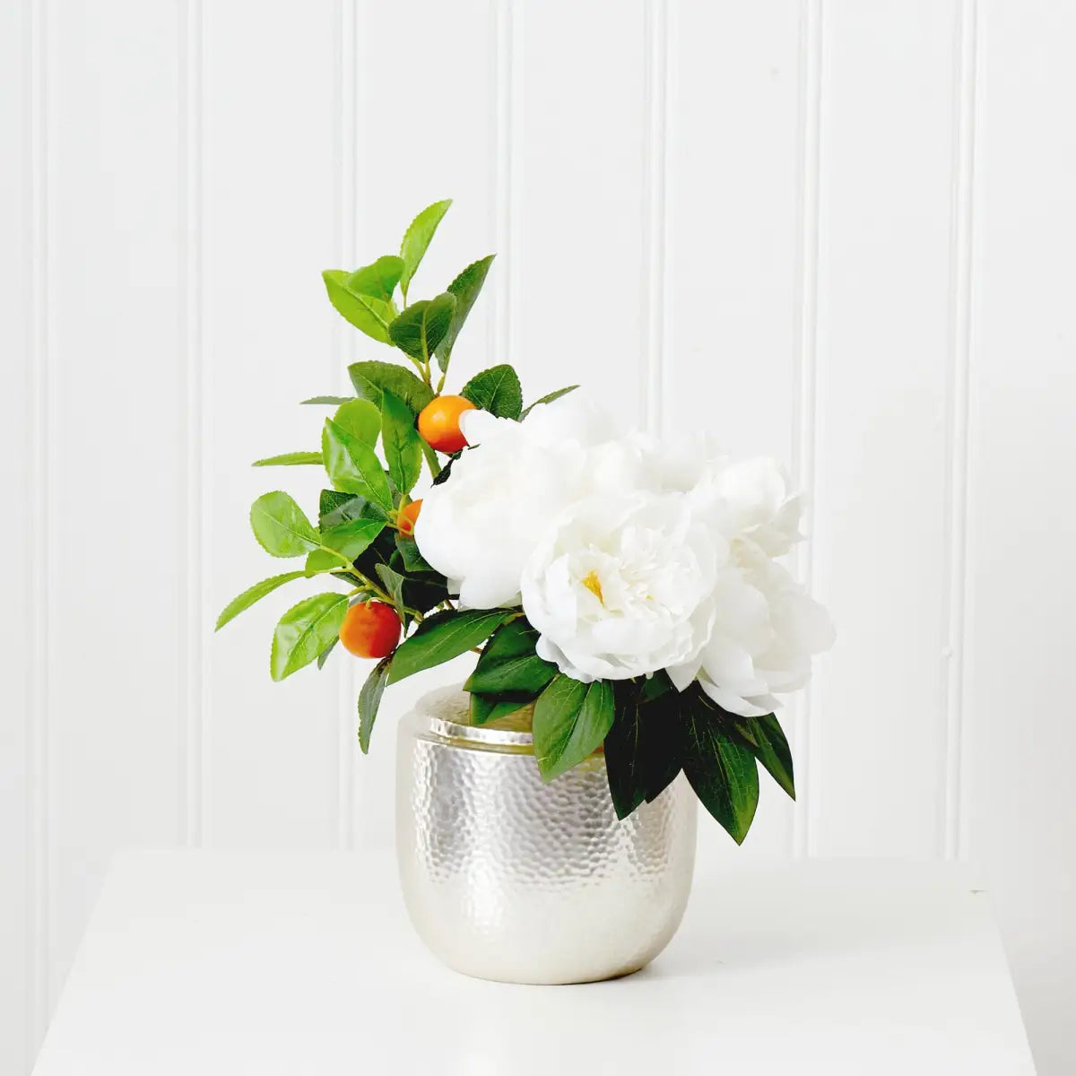 16” Artificial Peony Dahlia Arrangement white Vase - Nearly Natural