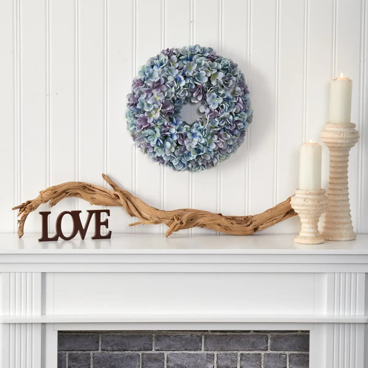 16” Hydrangea Artificial Wreath Ocean Blue - Nearly Natural