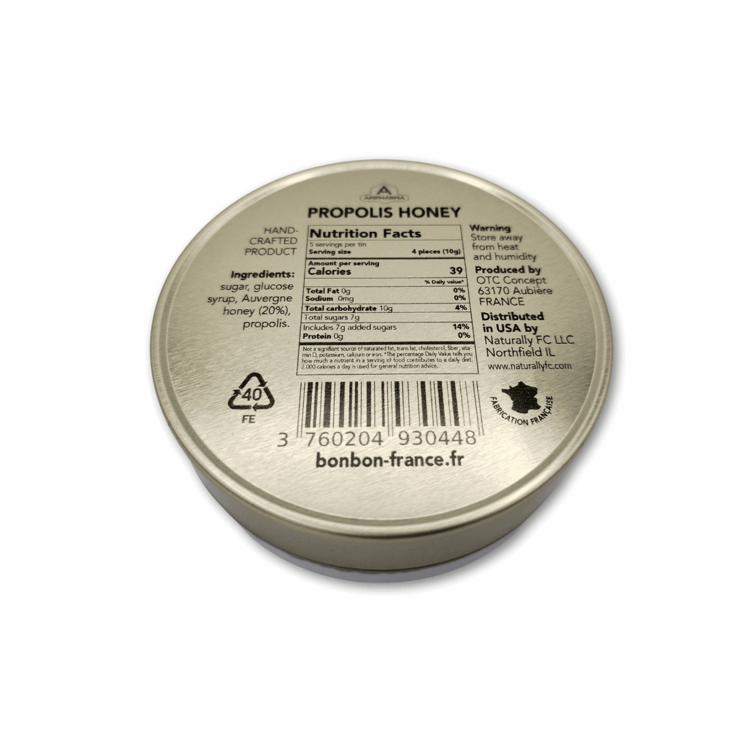 Honey Propolis - French Gourmet Natural Candy Tin - Apipharma - Bonbon USA France