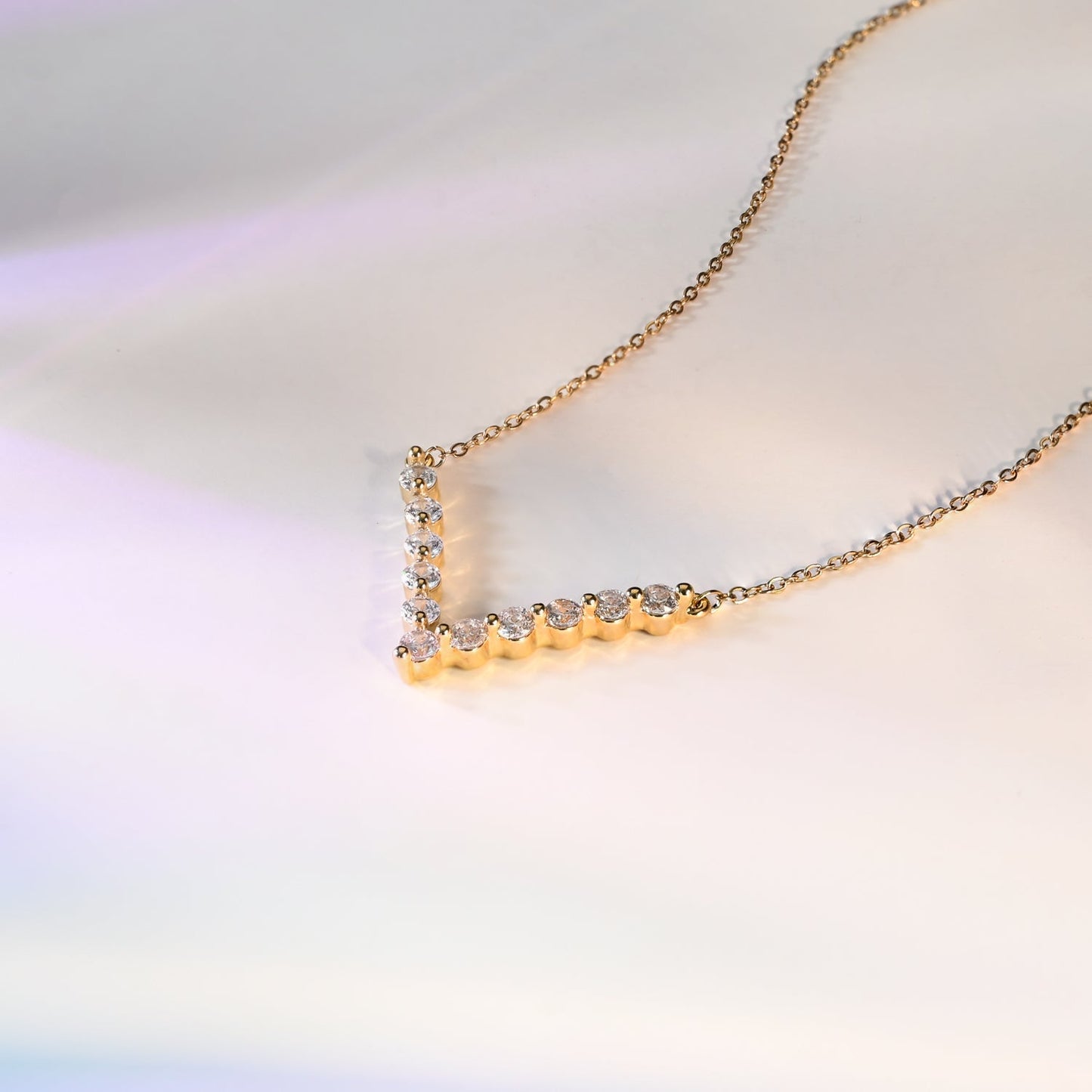 Brilliance V-Bar Chevron Zircon & Gold Necklace