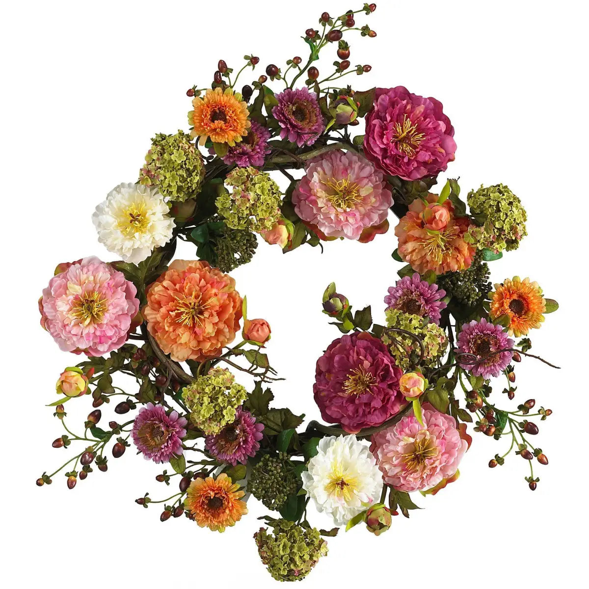 24’’ Mixed Peony Wreath - Nearly Natural