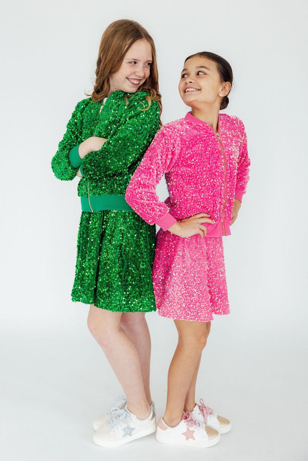 Green Velvet Sequin Twirl Skirt with Shorts - Mila & Rose ®
