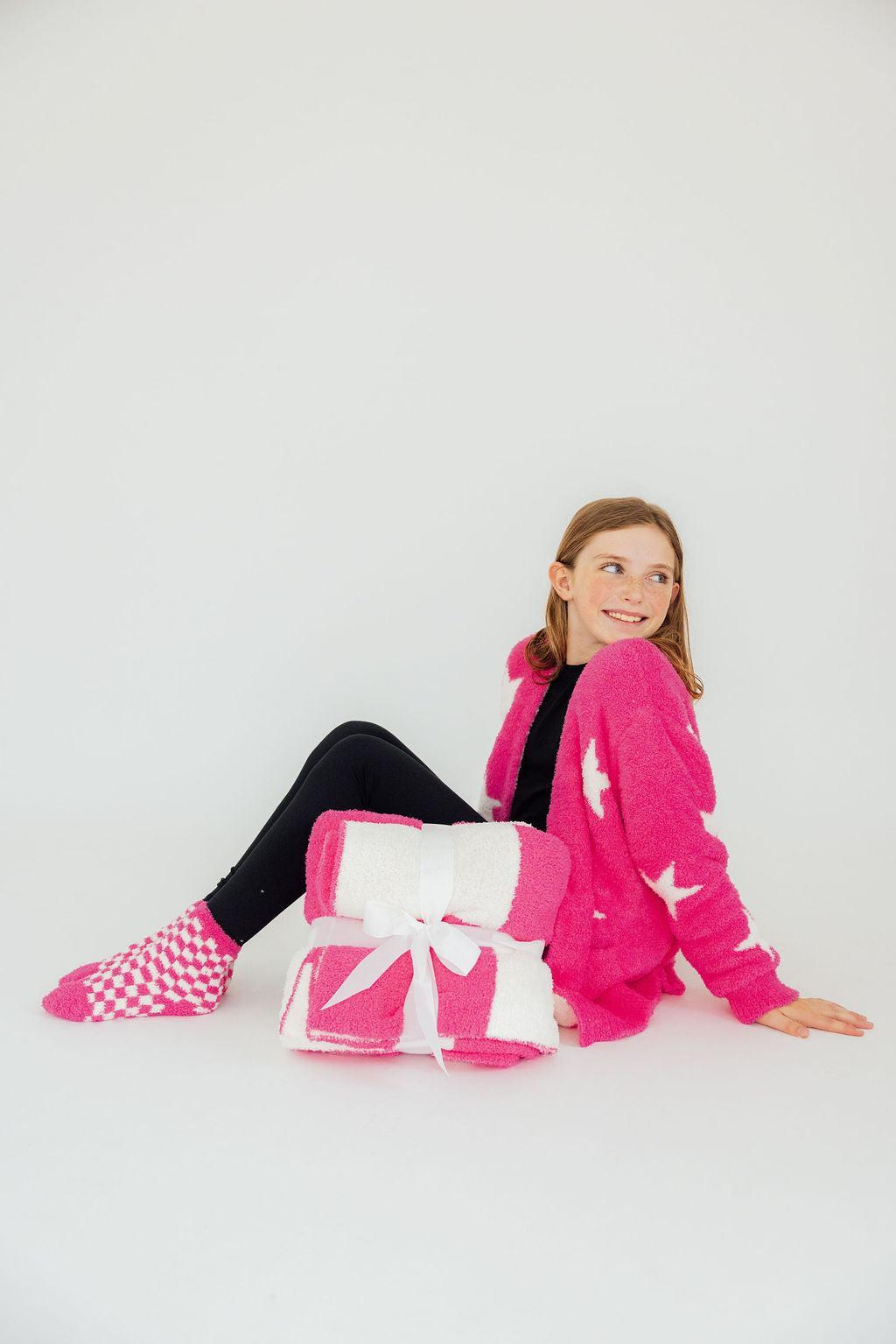 Kids Cozy Socks - Bright Pink Checker - Mila & Rose ®