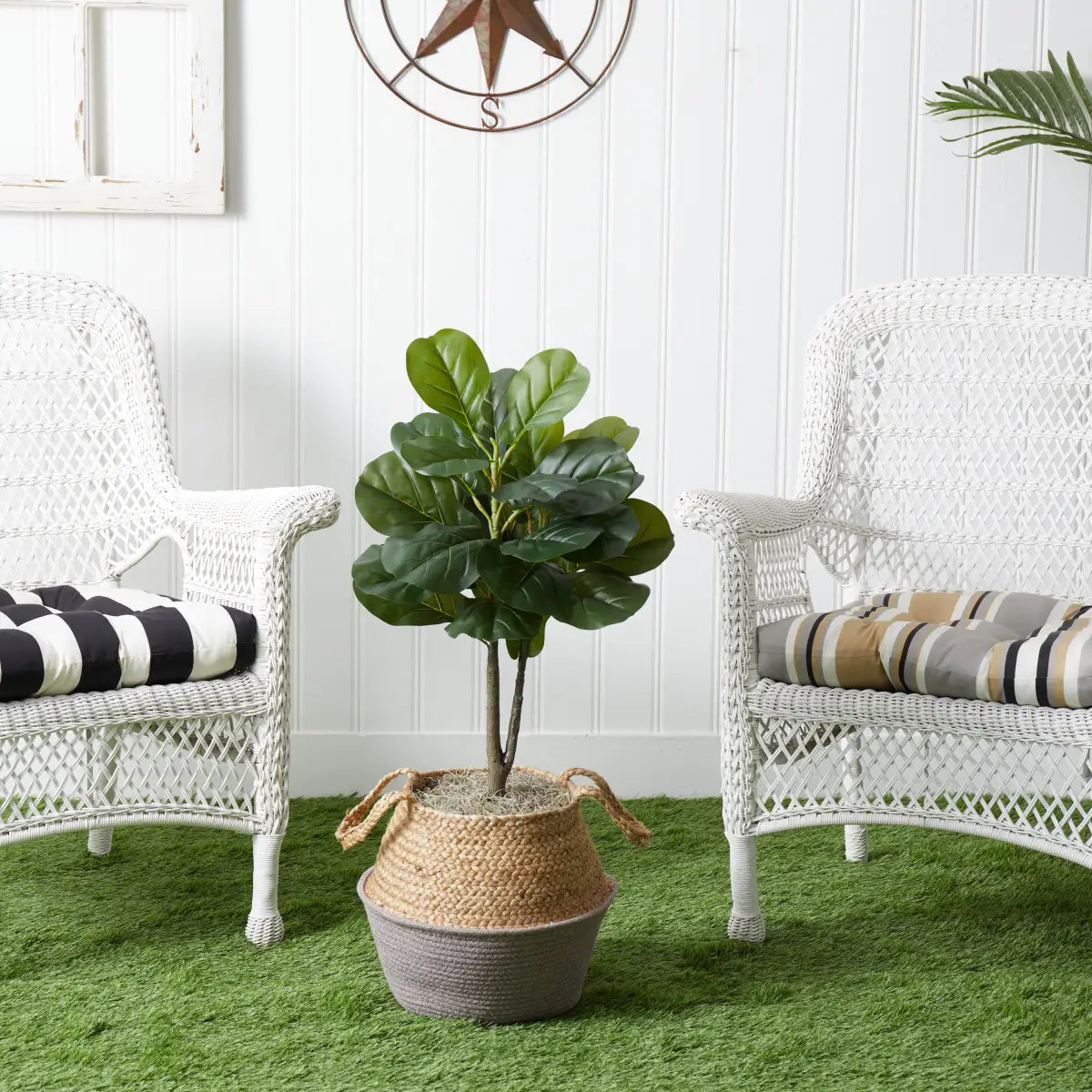 3’ Artificial Fiddle Leaf Fig Tree with Handmade Cotton & Jute Woven Basket DIY Kit - Nearly Natural