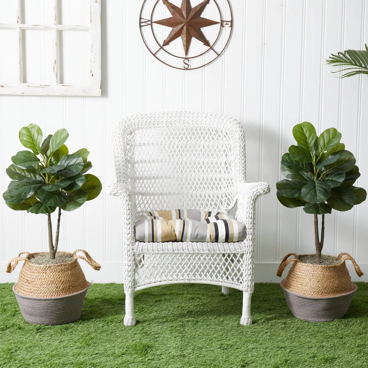 3’ Artificial Fiddle Leaf Fig Tree with Handmade Cotton & Jute Woven Planter DIY Kit - Set of 2 - Nearly Natural