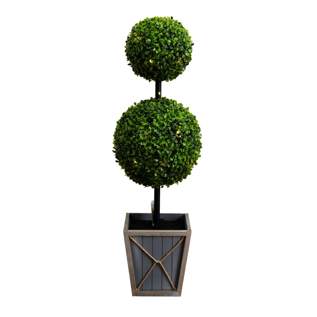 3’ UV Resistant Artificial Double Ball Boxwood Topiary with LED Lights in Decorative Planter (Indoor/Outdoor) - Nearly
