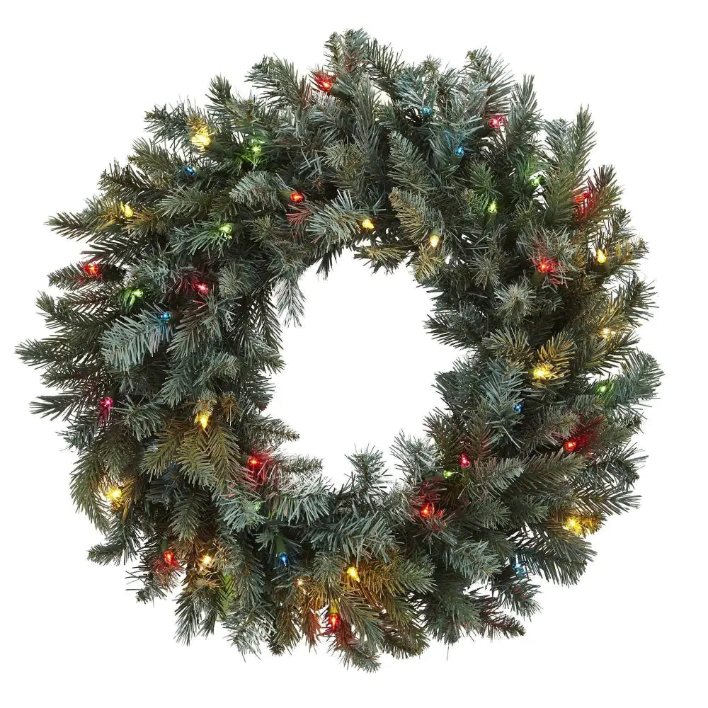 30” Pine Wreath w/Colored Lights - Nearly Natural