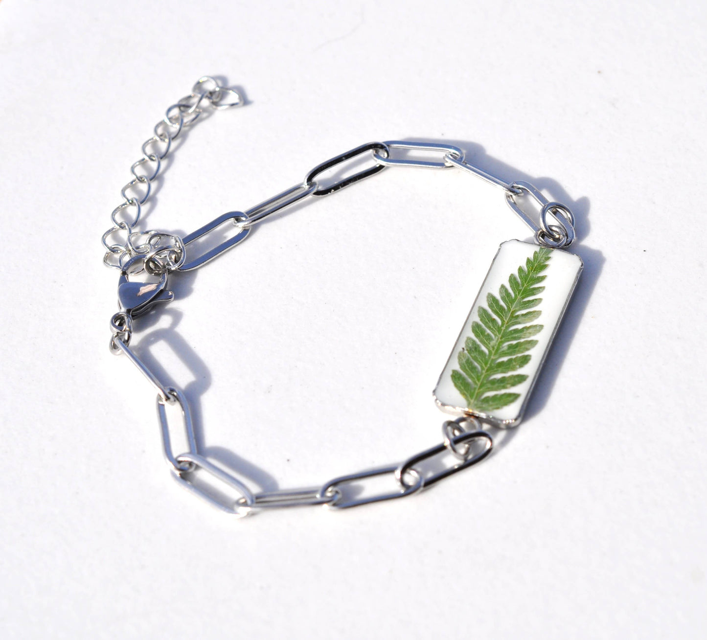 Fern Bar Bracelet Pressed Fern - White