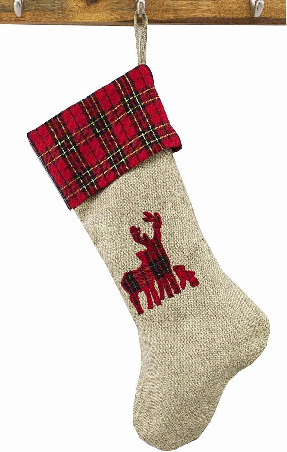 Plaid Ruffle and Pom Pom Holiday Stocking - Fennco Styles
