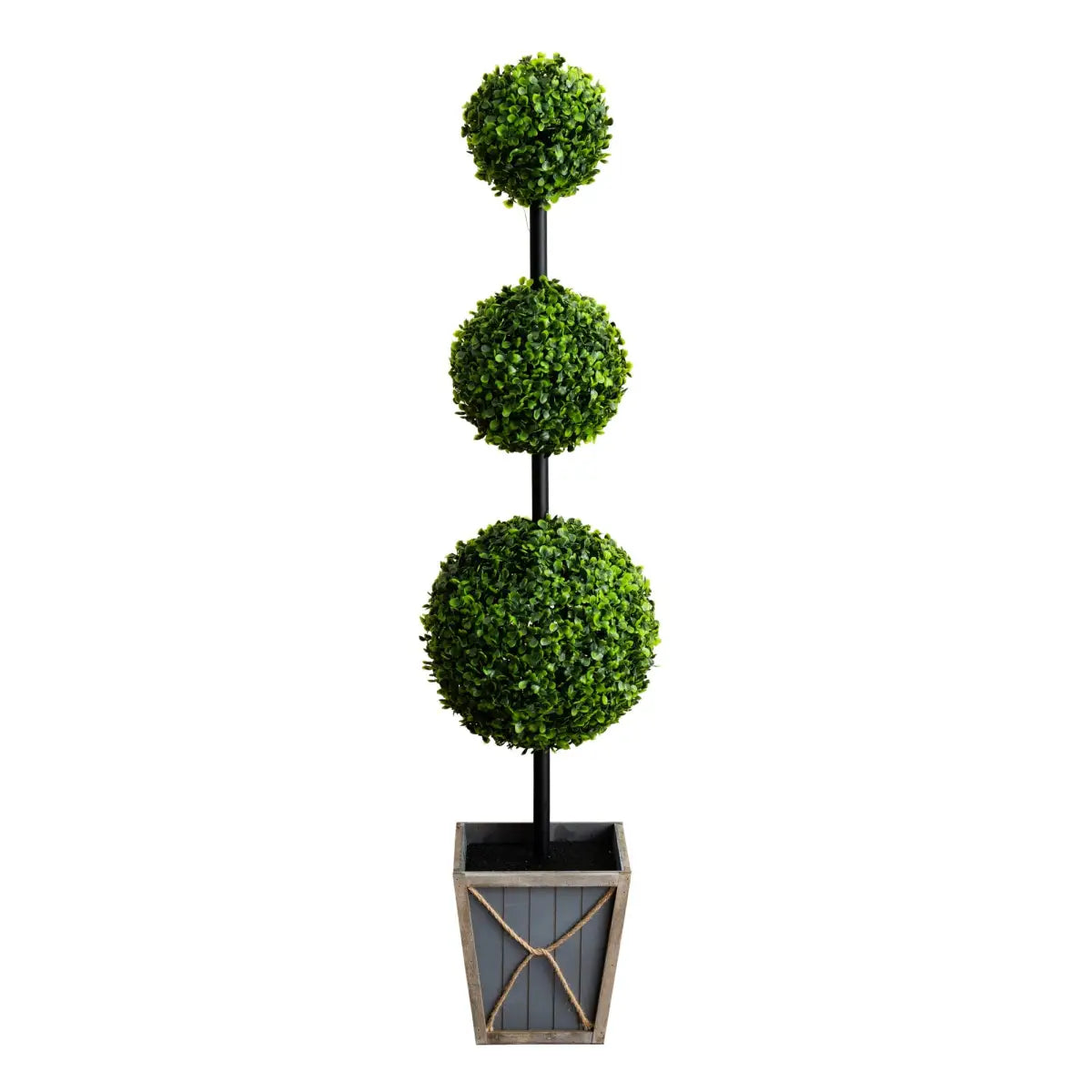 45’’ UV Resistant Artificial Triple Ball Boxwood Topiary with LED Lights in Decorative Planter (Indoor/Outdoor)