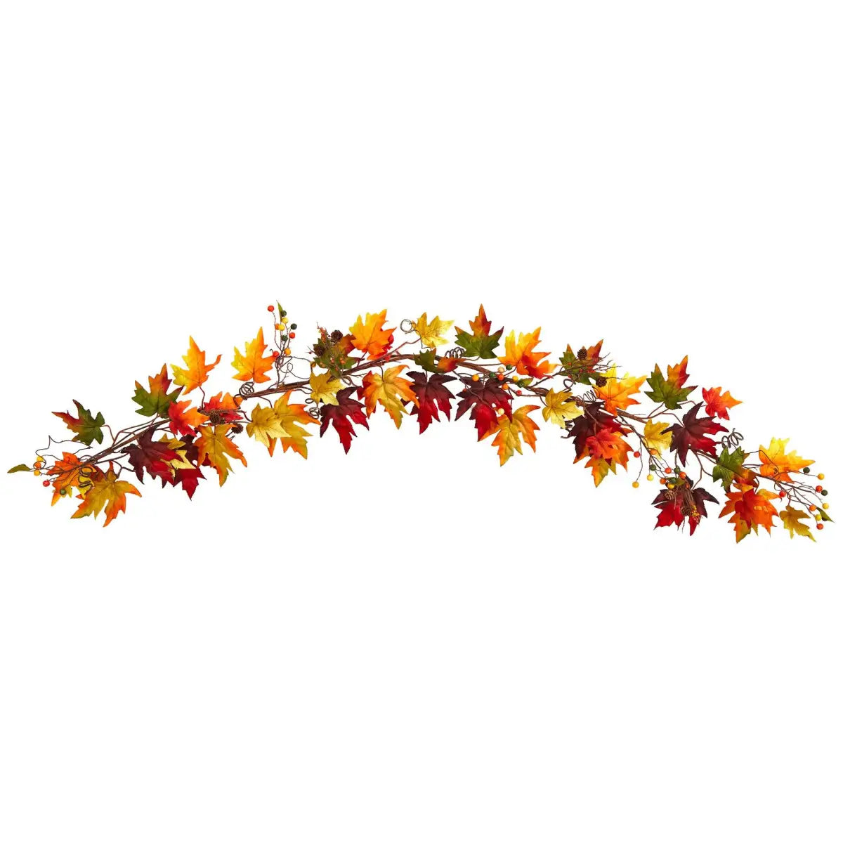 6’ Autumn Maple Leaf and Berry Fall Garland - Nearly Natural