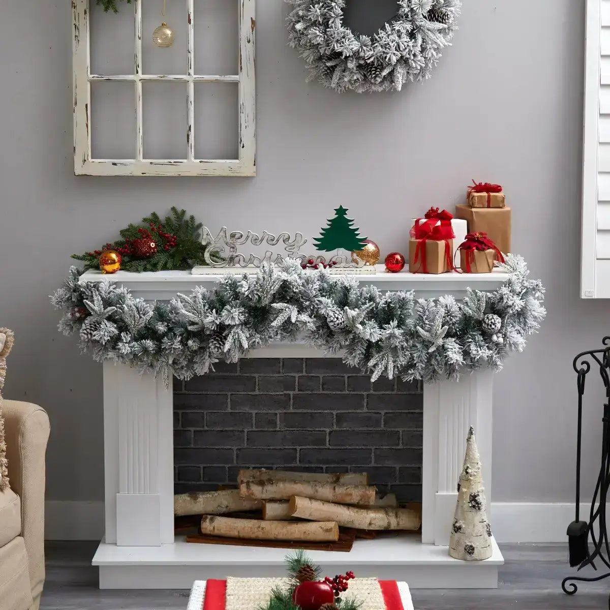 6’ Flocked Artificial Christmas Garland with Pine Cones and 35 Warm White LED Lights - Nearly Natural