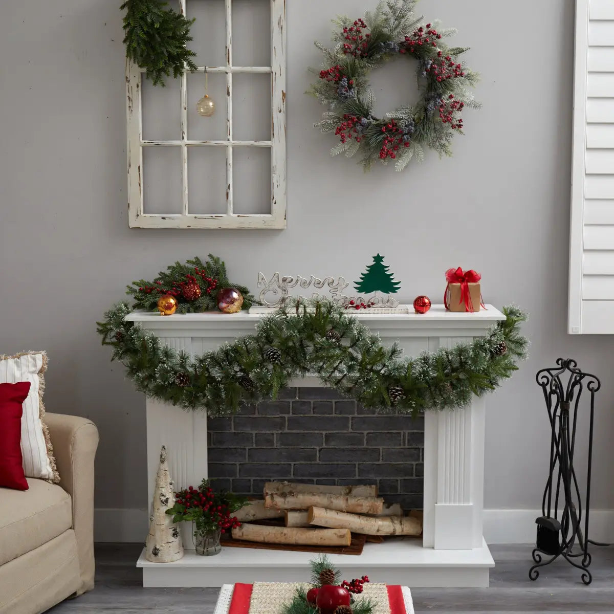 6’ Snow Tipped Christmas Artificial Garland with 35 Clear LED Lights and Pine Cones - Nearly Natural