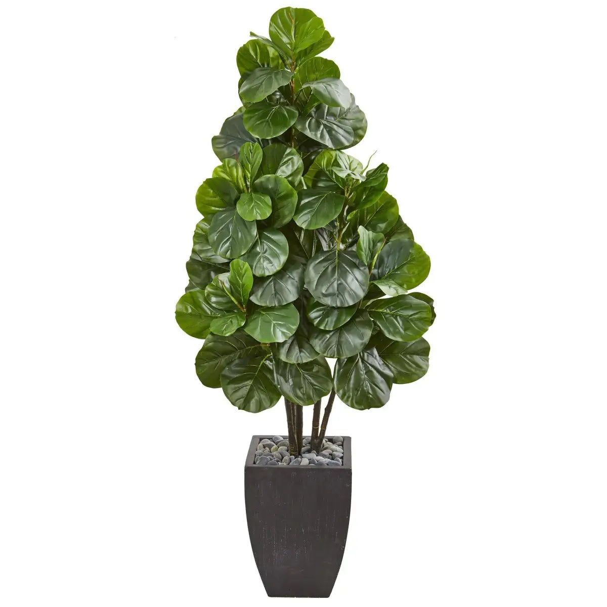 63’ Fiddle Leaf Fig Artificial Tree in Black Planter - Nearly Natural