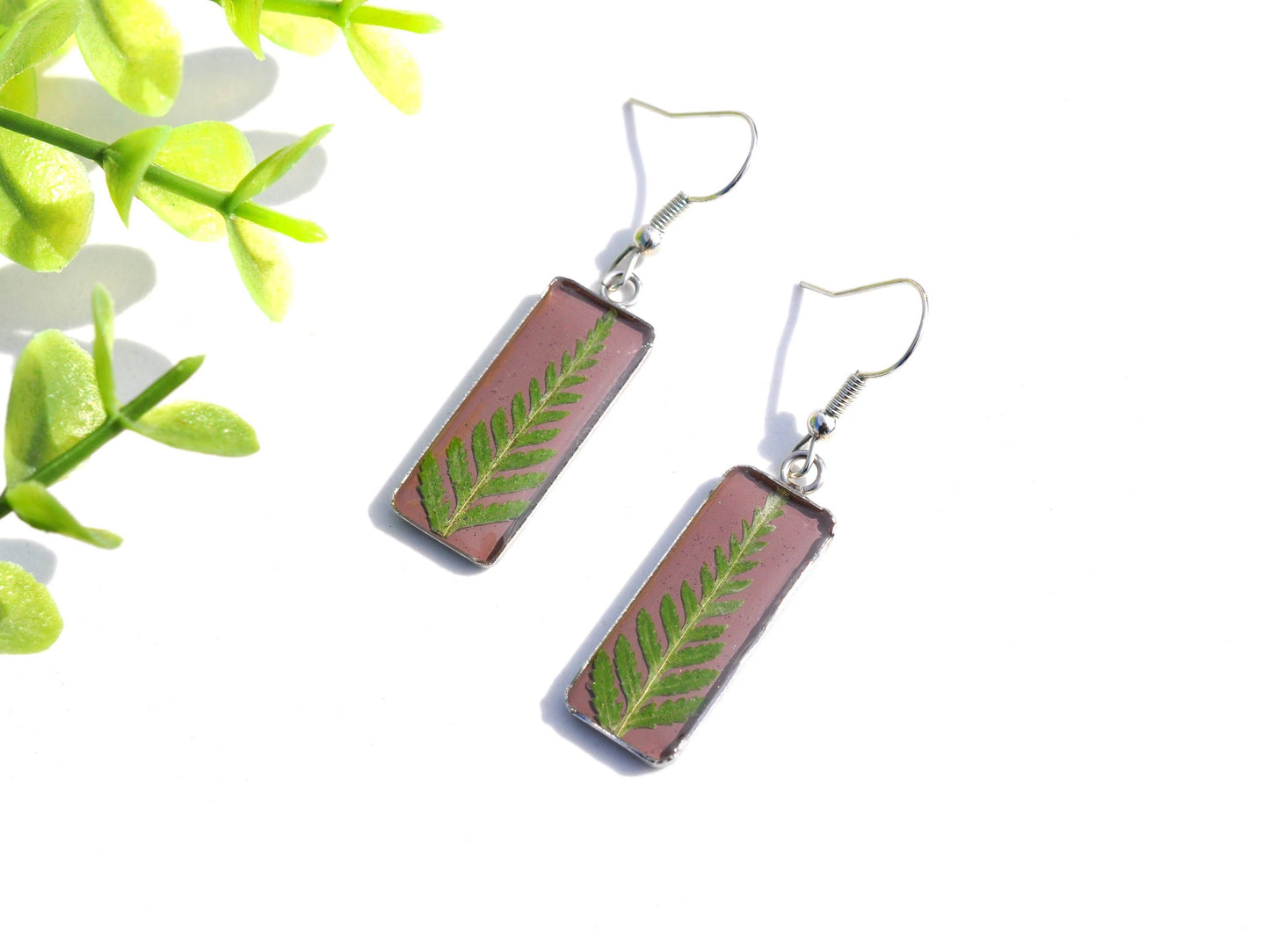Pressed Fern Rectangle Earrings