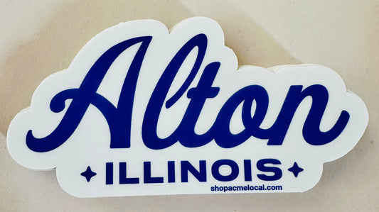 Alton Illinois Script Sticker: Blue & White
