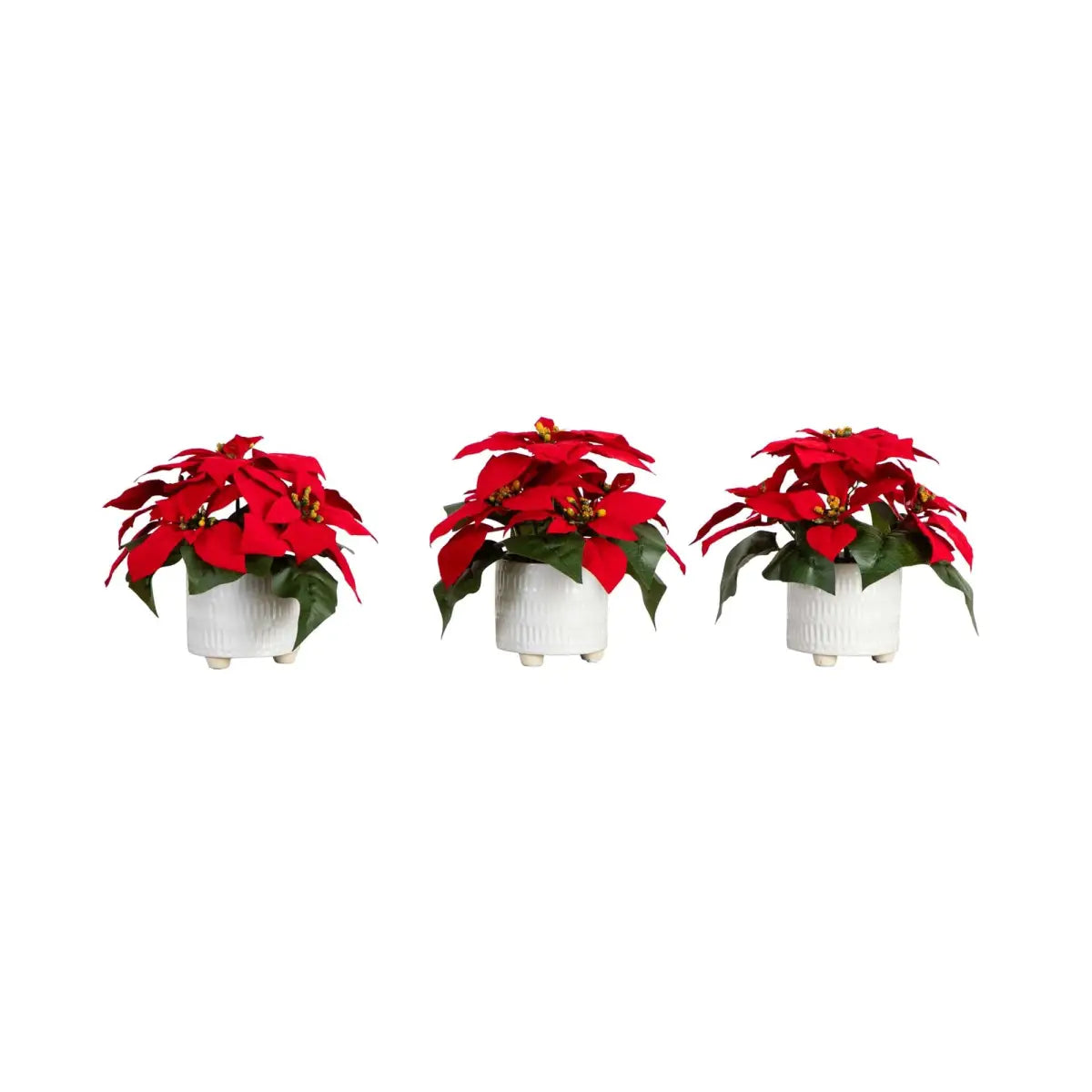 9” Artificial Poinsettia Arrangements in White Ceramic Pots - Set of 3 - Nearly Natural
