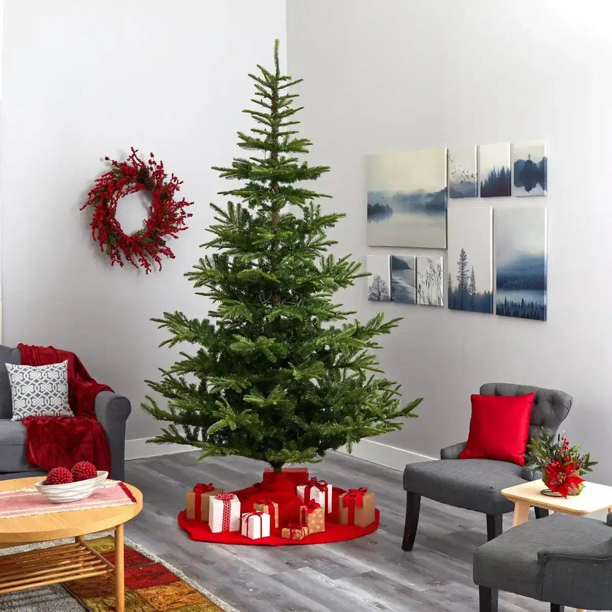 9’ Layered Washington Spruce Artificial Christmas Tree with 750 Clear LED Lights and 2055 Bendable Branches - Green