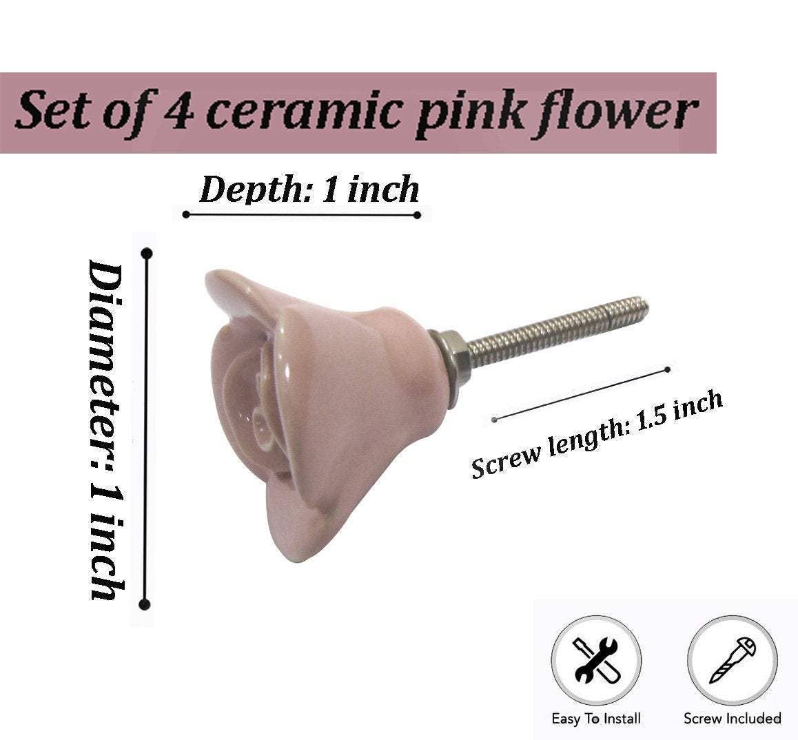 Pink Rose Ceramic Knob