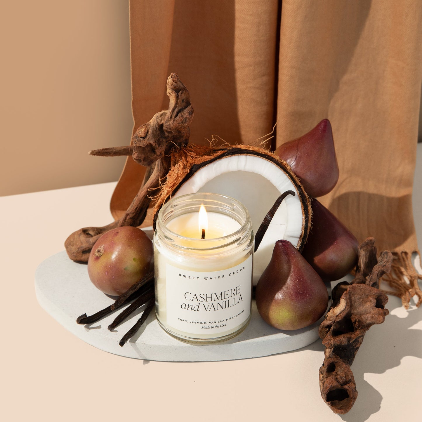 Cashmere and Vanilla Soy Candle - Clear Jar - 9 oz - Sweet Water Decor