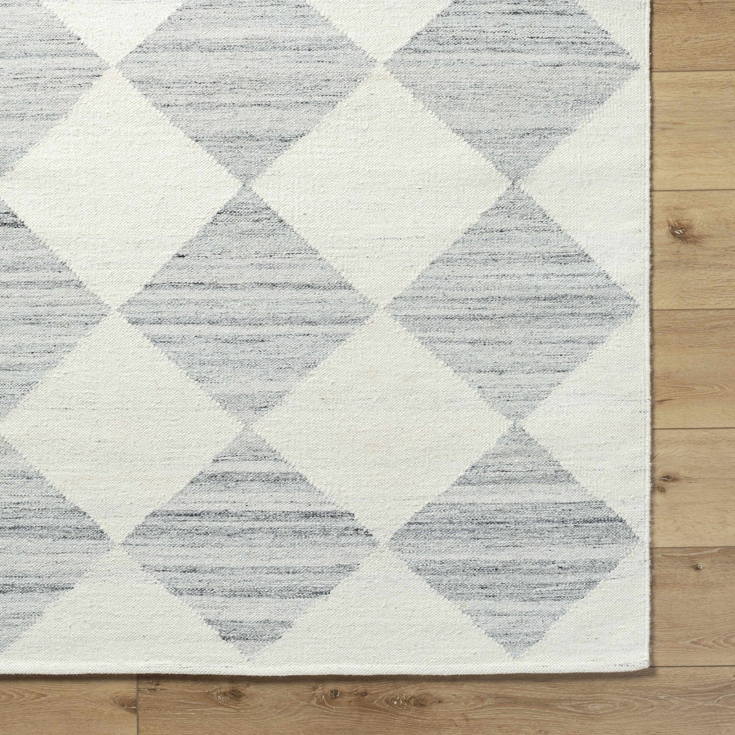 Light Gray Diamond Flat Wool Area Rug - Boutique Rugs