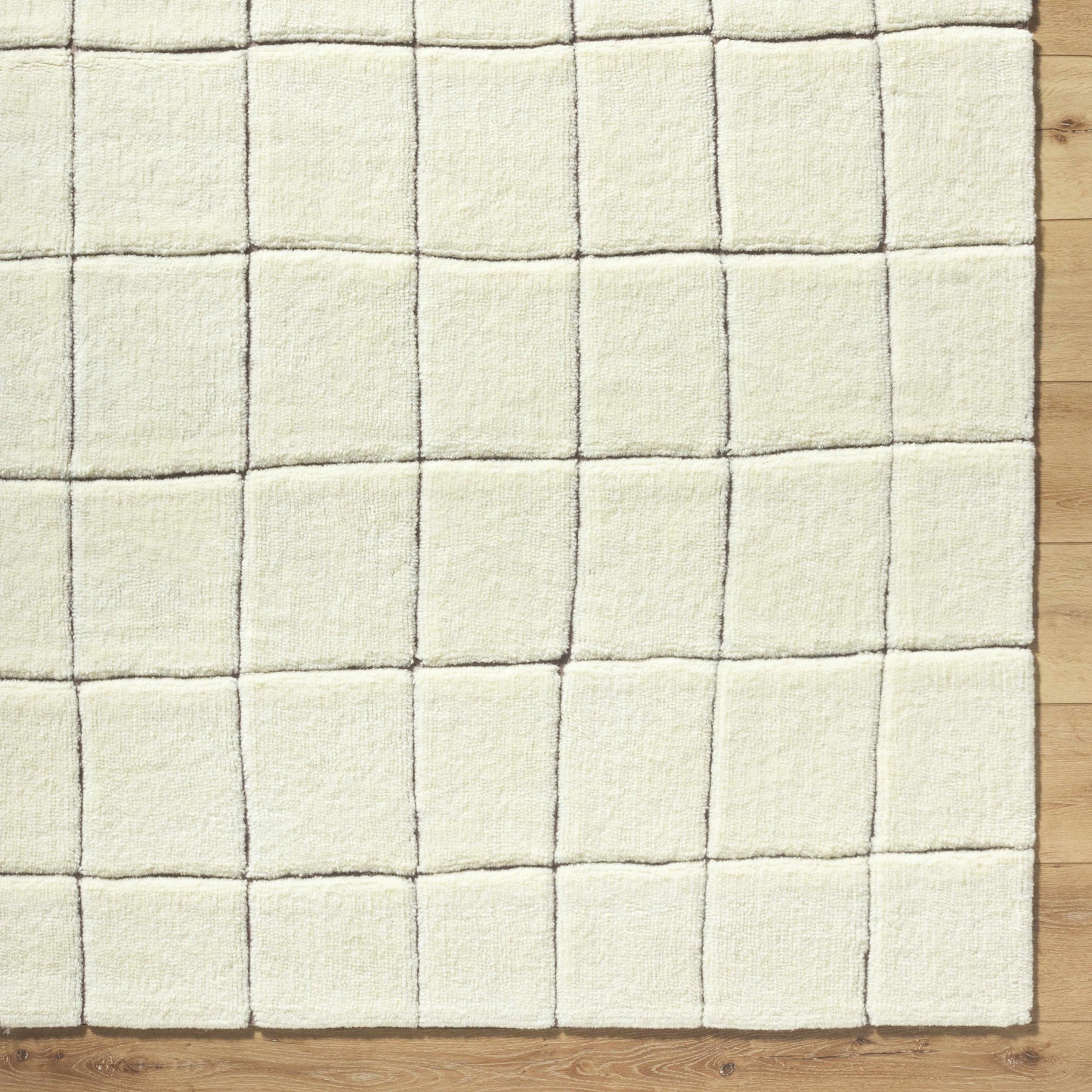 Ivory Check Washable Wool Blend Area Rug - Boutique Rugs