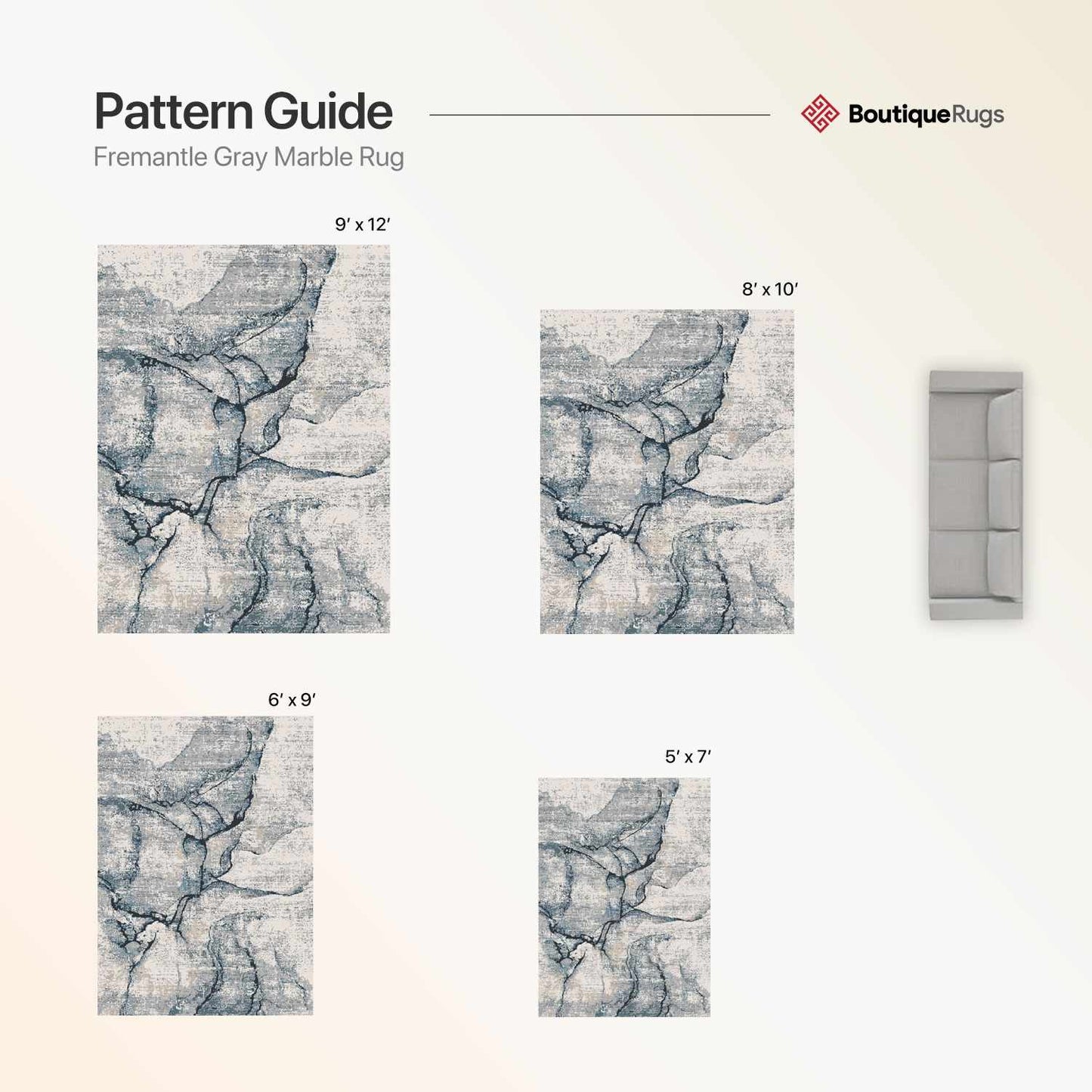 Fremantle Gray Marble Rug - Boutique Rugs