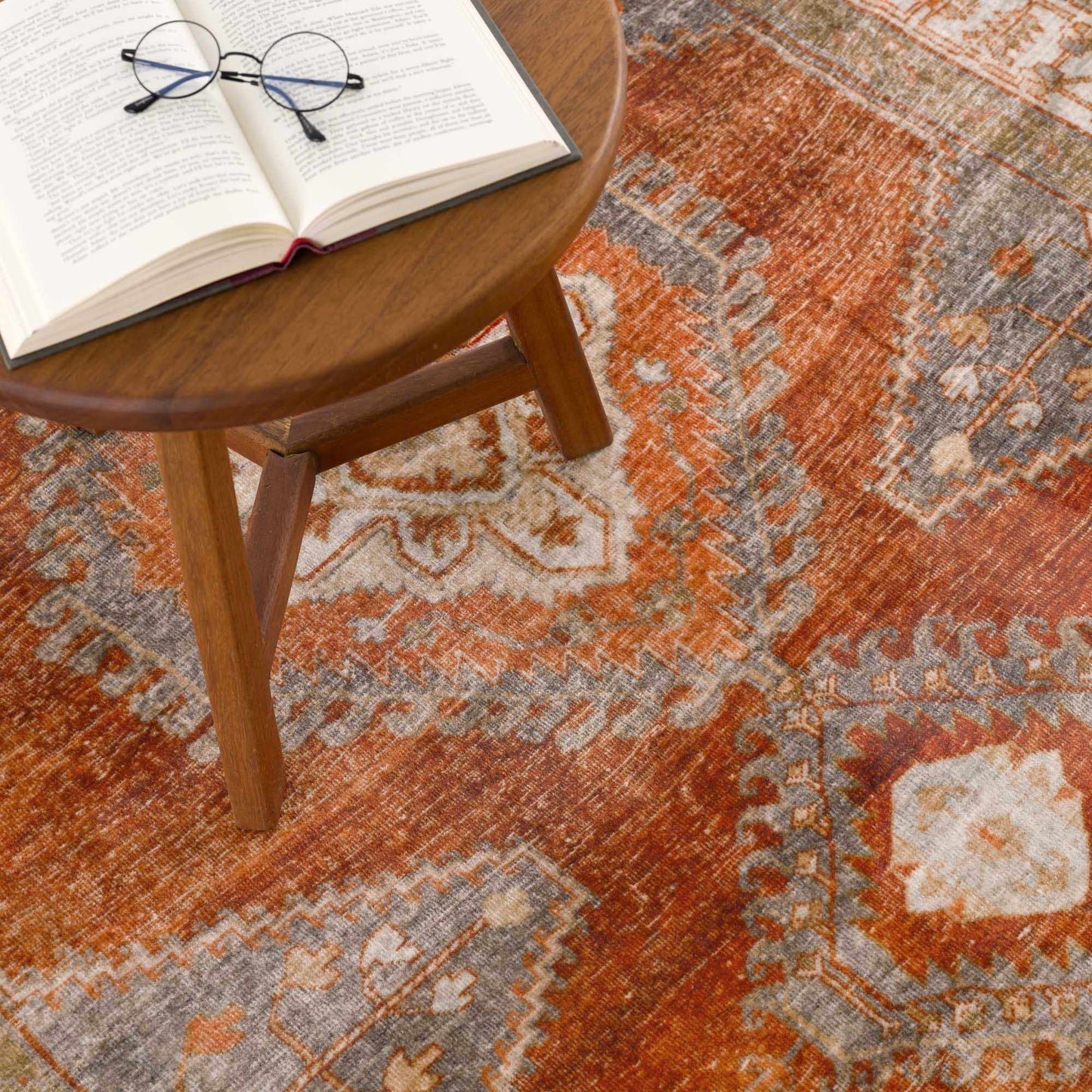 Traditional Orange Washable Area Rug - Boutique Rugs