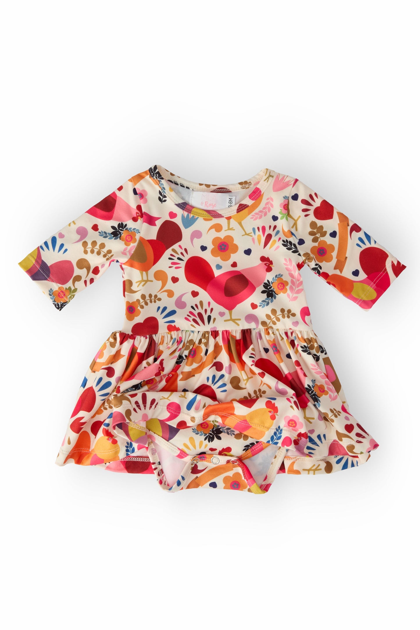 Little Red Hen Twirl Bodysuit Outfit with Chickens