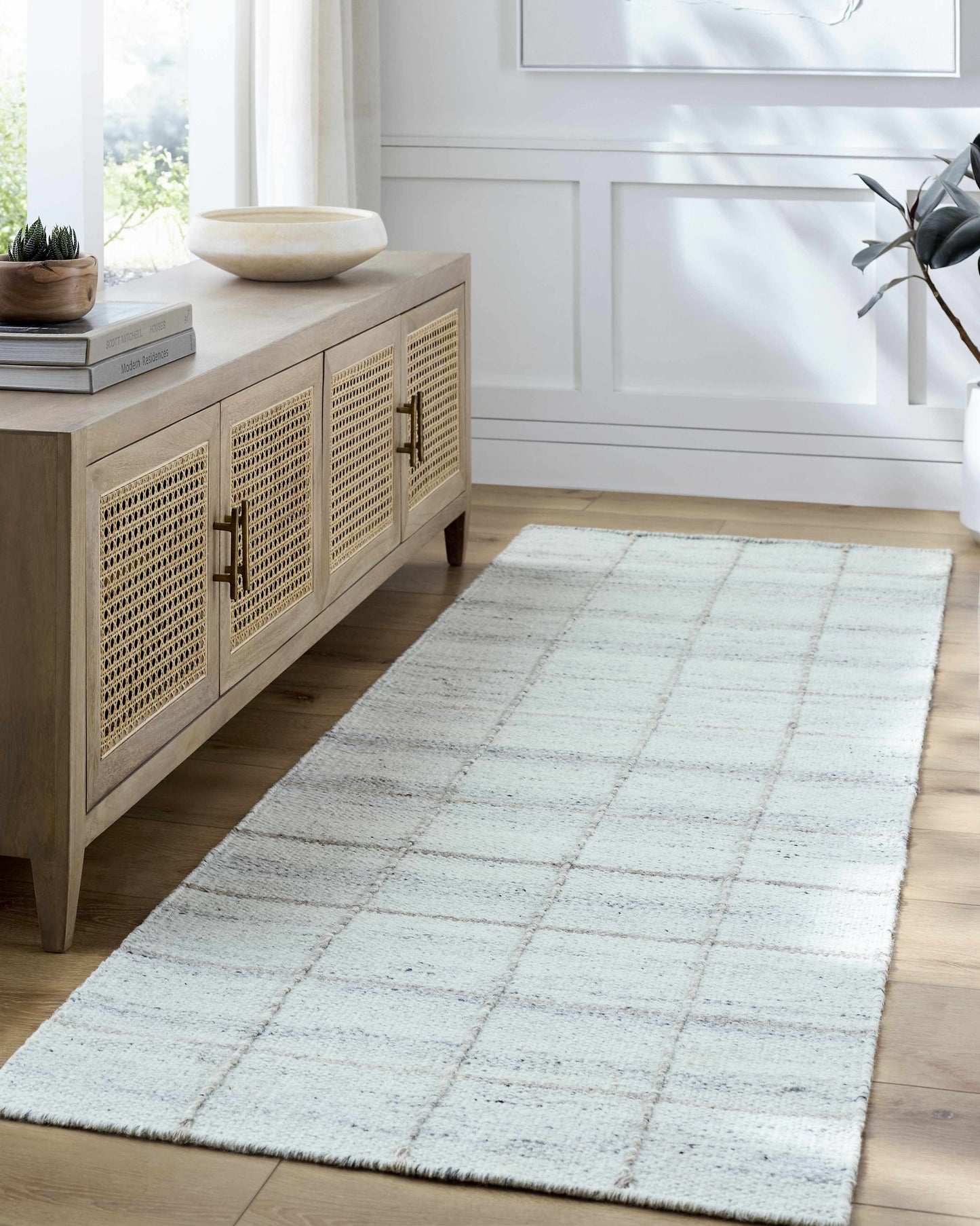 Light Gray Checkered Wool Rug - Boutique Rugs