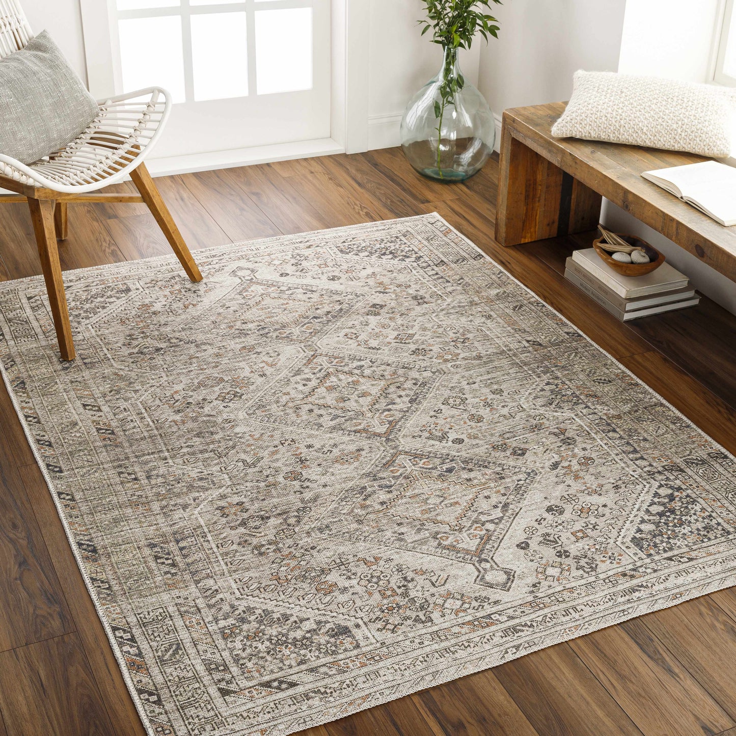 Barny Beige Washable Area Rug - Boutique Rugs