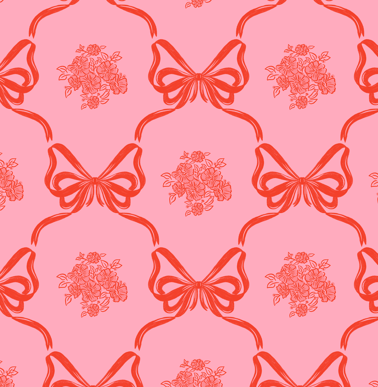 Lacey Wallpaper by The Beau Studio - Sample 1 foot by 1 foot / Red and Pink - Loomwell Home Goods