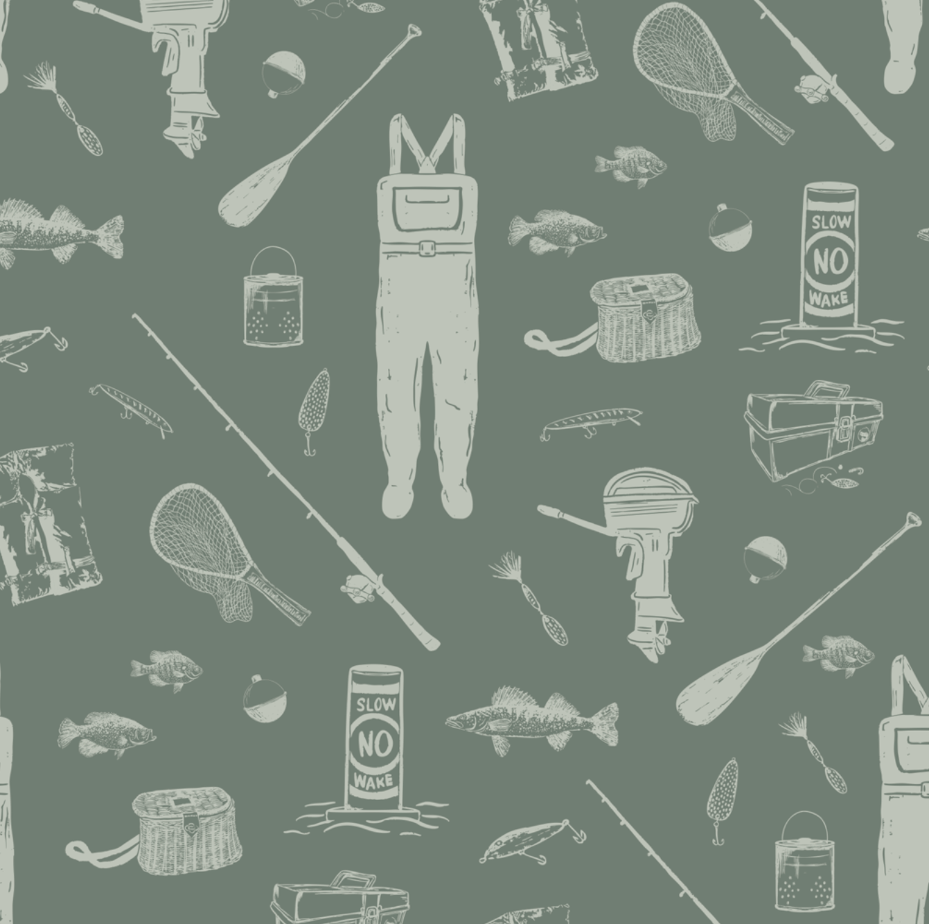 Moby Wallpaper by Kim Hallquist Designs - Sample 1 foot by 1 foot / Green