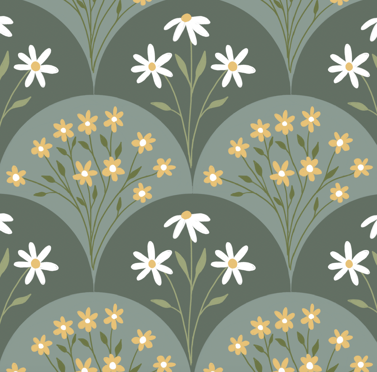 Addie Wallpaper by Megan Lindsey Illustration - Sample 1 foot by 1 foot / Green - Loomwell Home Goods