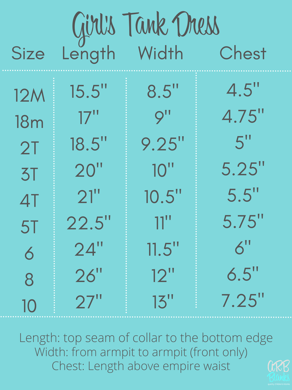 Girl’s Tank Empire Waist Dress - ARB Blanks