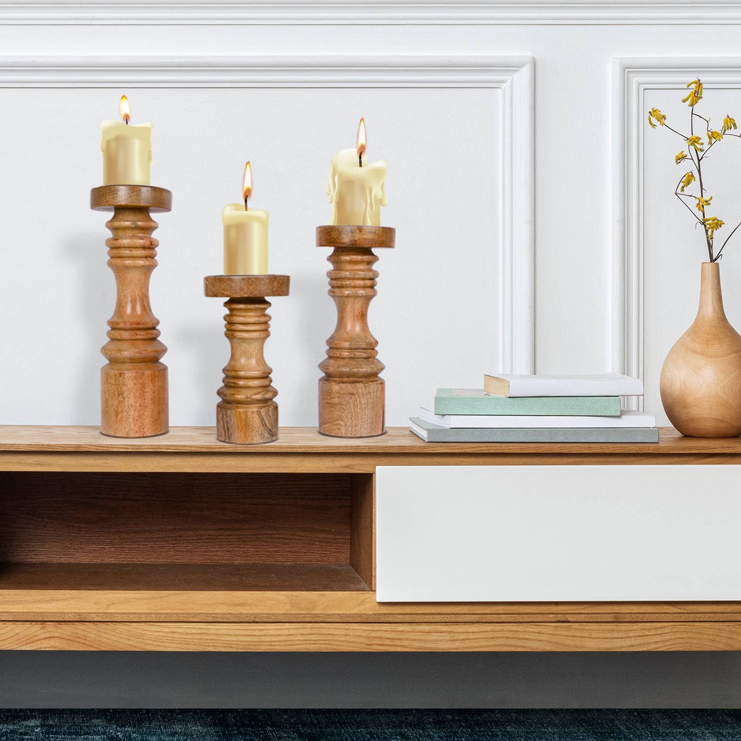 Wooden Candle Holder Modern - Set of 3 - Perilla Home