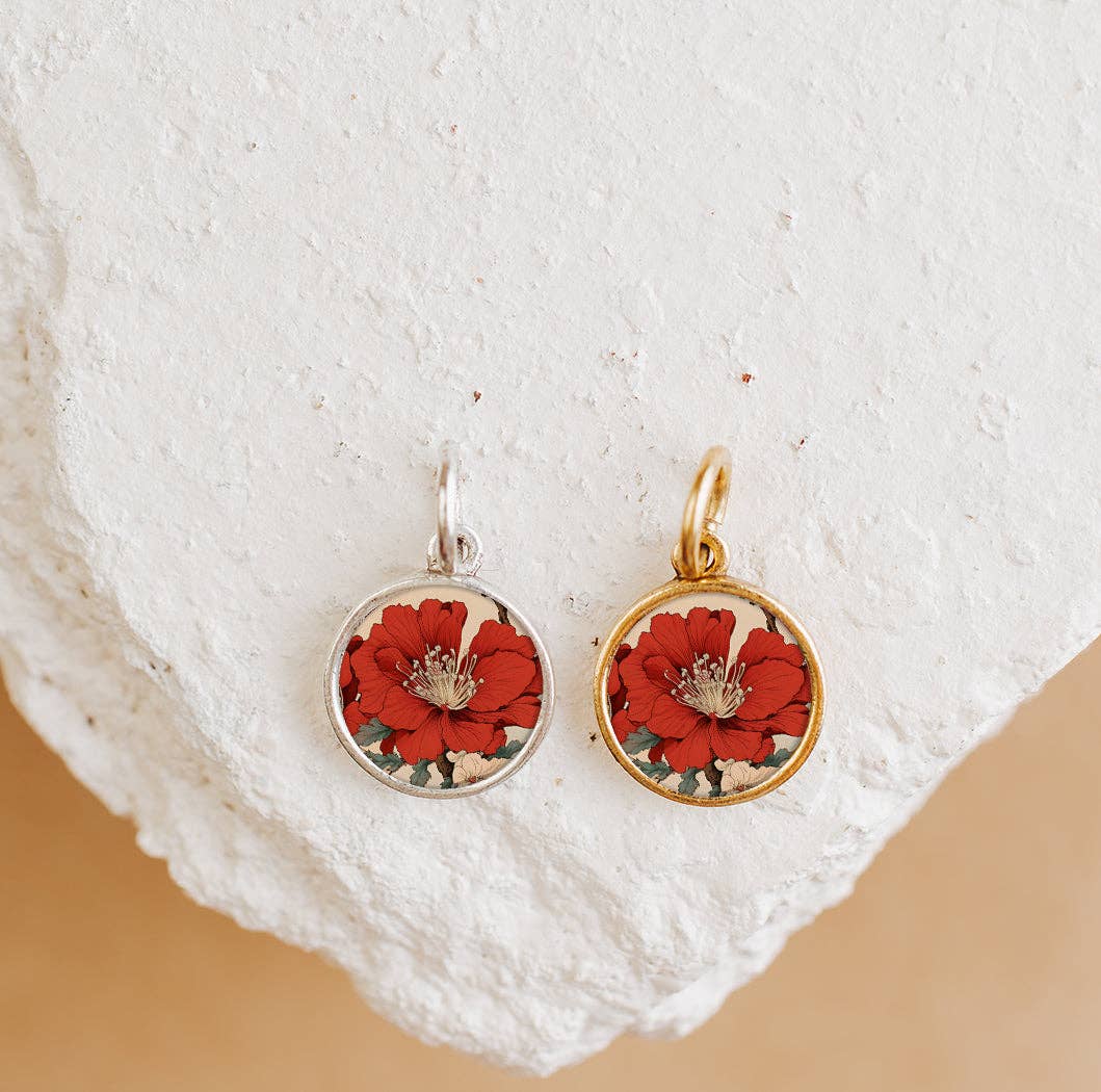 Remembrance Poppy Charm Pendant Necklace Gold or Silver - Antique Silver / Pendant Only