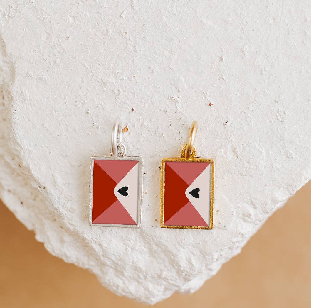 Love Letter Charm Pendant Necklace Gold or Silver - Antique Silver