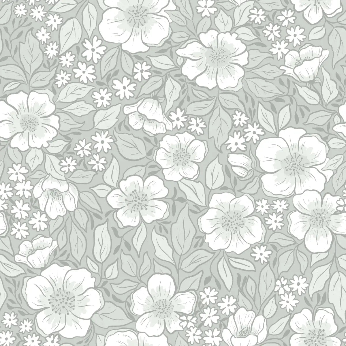 Abby Wallpaper - Pastel Blooms - by Zanet From Wonderland - Sample 1 foot by 1 foot / Sage - Loomwell Home Goods