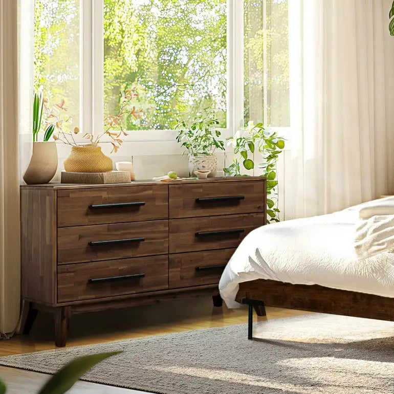 Solid Wood Dresser - Acacia Wood - Timeless Elegance and Durability - Megsu