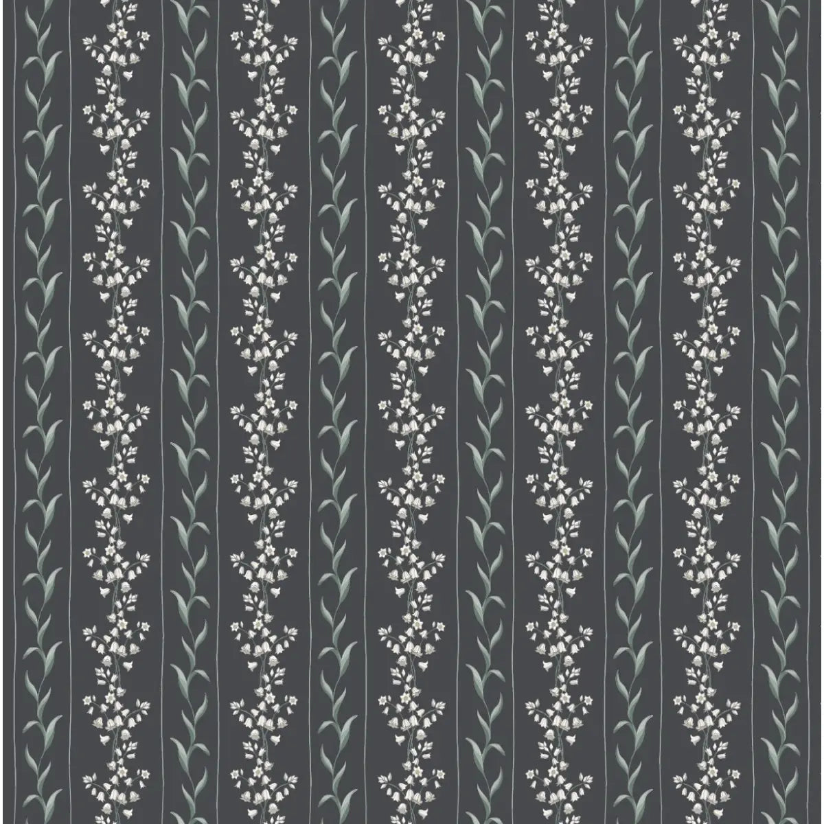 Ada Wallpaper - Flower Stripe for Baby - by Astrid Blanchard - Sample 1 foot by 1 foot / Charcoal - Loomwell Home Goods