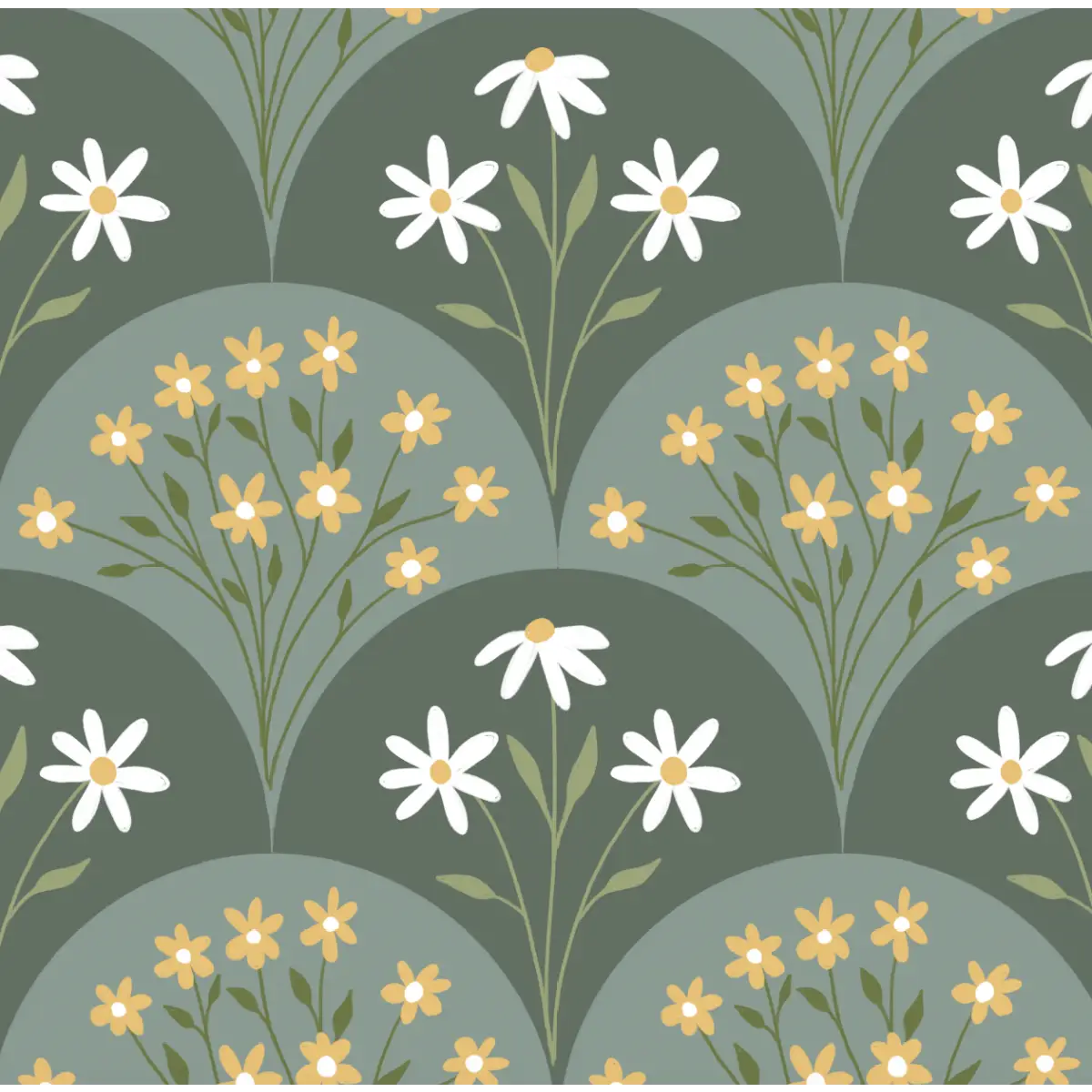 Addie Wallpaper - Flower Fans - by Megan Lindsey Illustration - Sample 1 foot by 1 foot / Green - Loomwell Home Goods