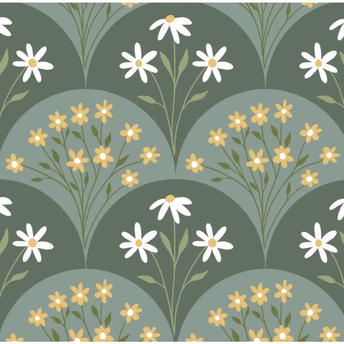 Addie Wallpaper - Flower Fans - by Megan Lindsey Illustration - Sample 1 foot by 1 foot / Green - Loomwell Home Goods