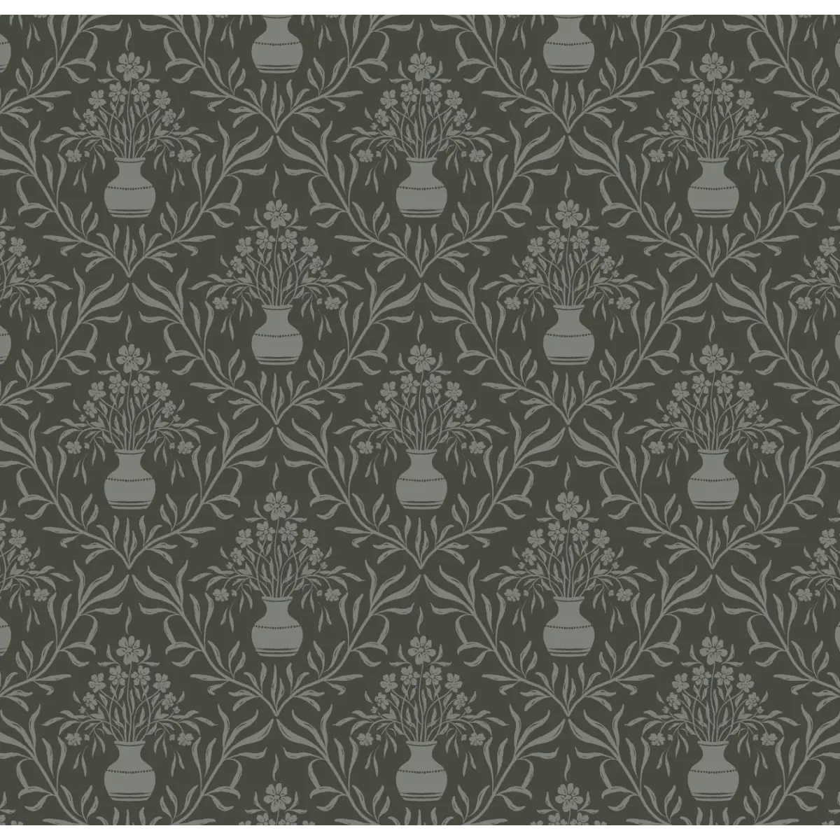 Adela Wallpaper - Flower Vases - by Lisee Ree - Sample 1 foot by 1 foot / Olive - Loomwell Home Goods